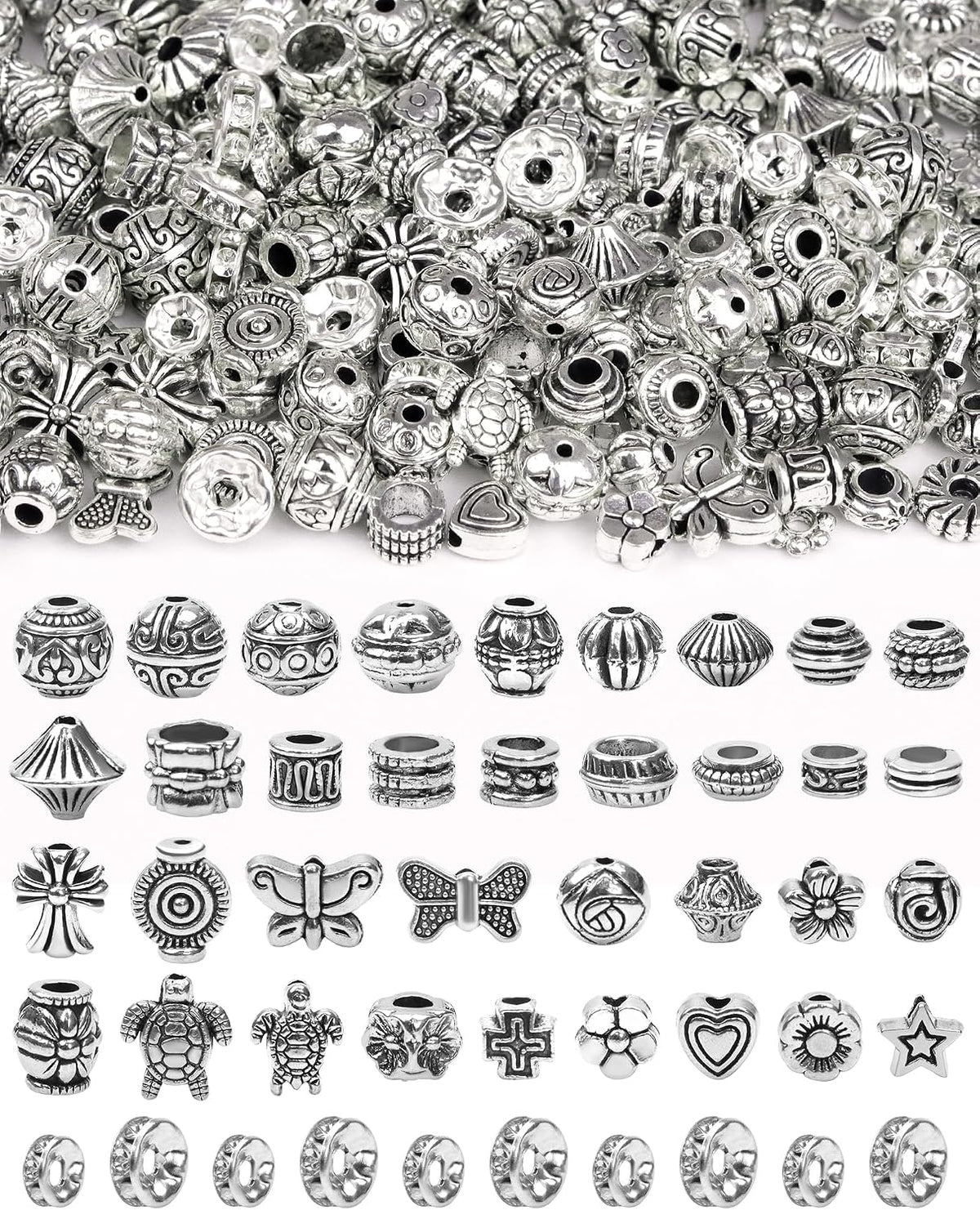 FIVEIZERO 309Pcs Antique Silver Spacer Beads for Jewelry Making
