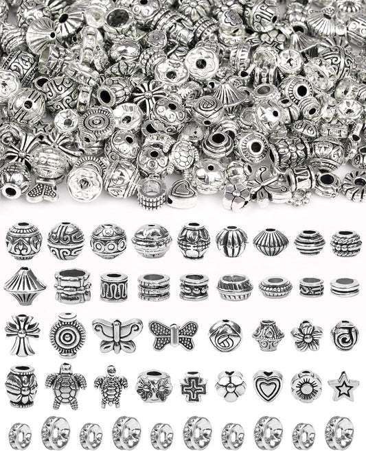 FIVEIZERO 309Pcs Antique Silver Spacer Beads for Jewelry Making
