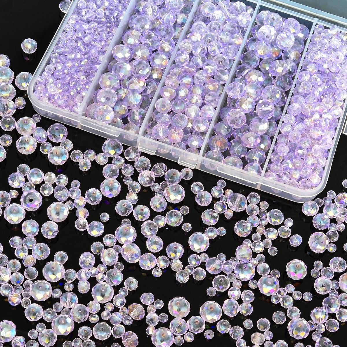 800Pcs 4/6/8/10mm Crystal Glass Beads for Jewelry Making Beads for Bracelets Necklace Pendants Making Supplies(Silver Champagne)