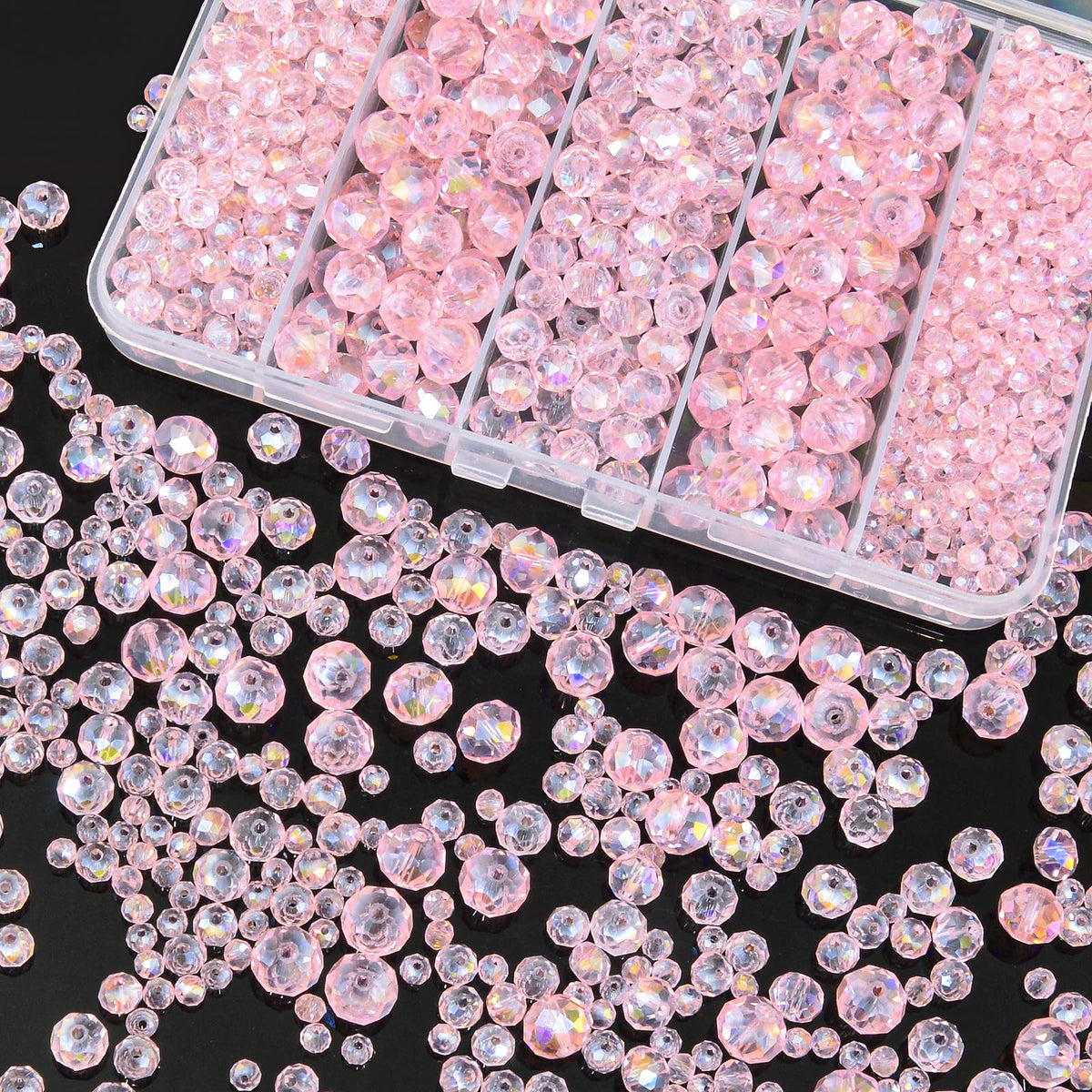 800Pcs 4/6/8/10mm Crystal Glass Beads for Jewelry Making Beads for Bracelets Necklace Pendants Making Supplies(Silver Champagne)