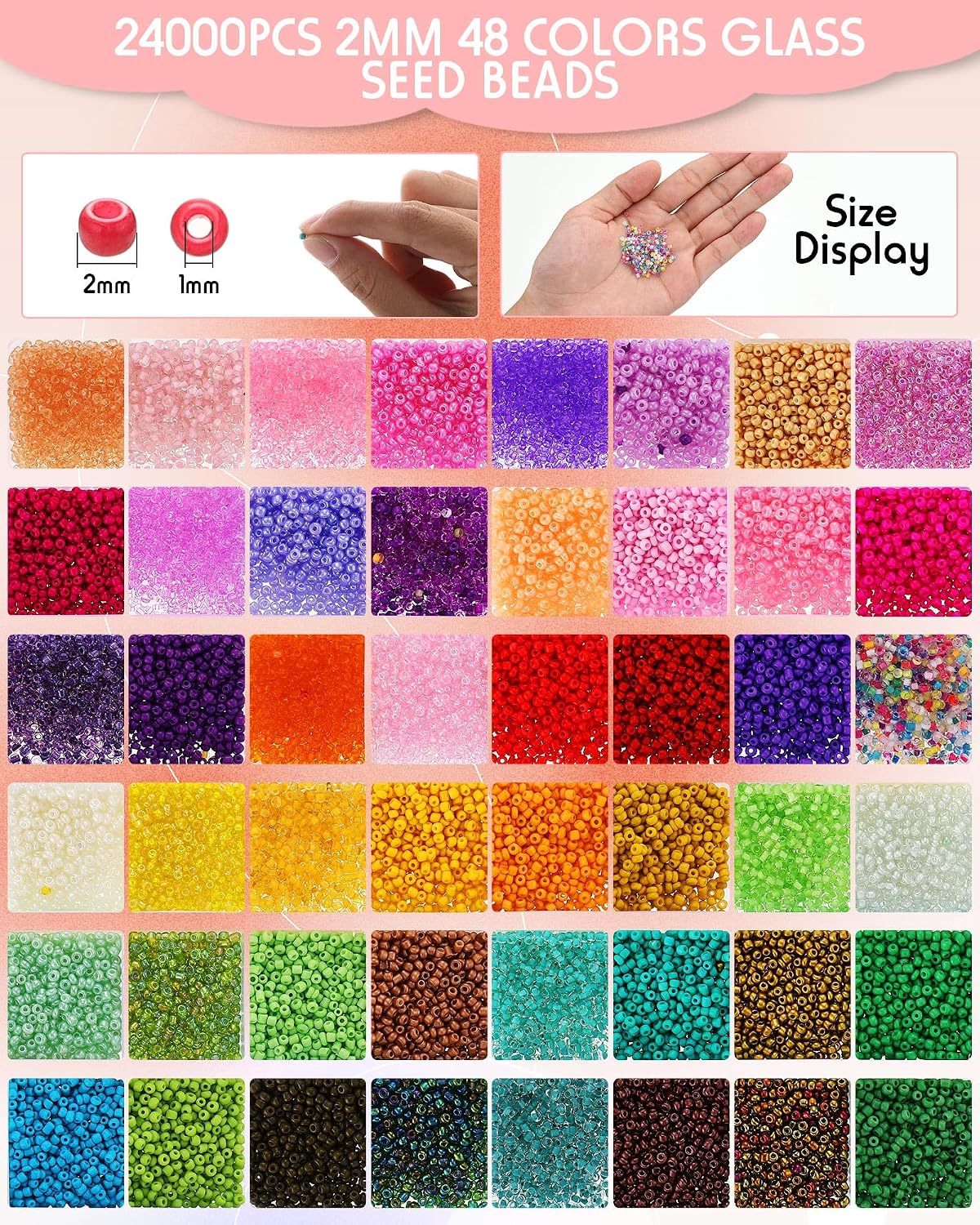 Jexine Bead Loom Kit for Adults 24000 Pc 48 Color 2mm Glass Seed Beads