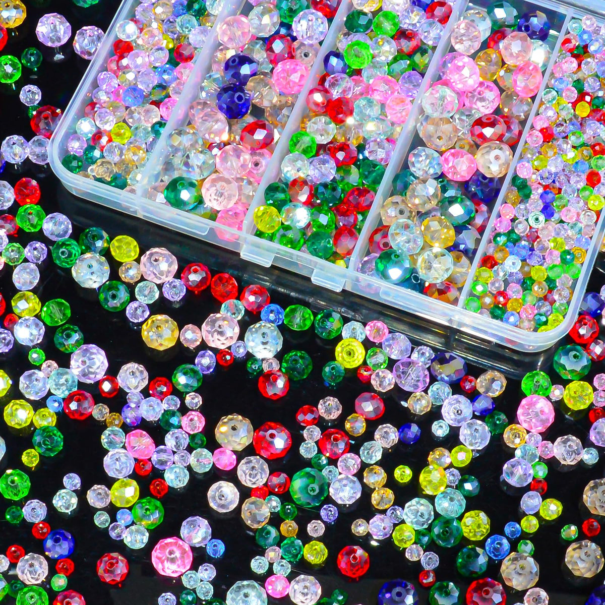 800Pcs 4/6/8/10mm Crystal Glass Beads for Jewelry Making Beads for Bracelets Necklace Pendants Making Supplies(Silver Champagne)