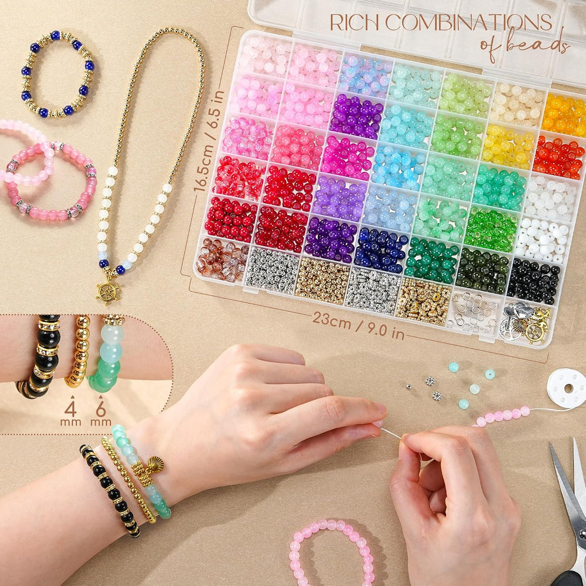 1425Pcs Glass Beads for Jewelry Making, 36 Colors Bracelet Making kit