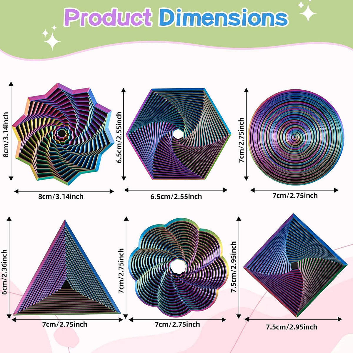 6 Pack 3D Printed Geometric Fidget Toys Multicolor Desk Set