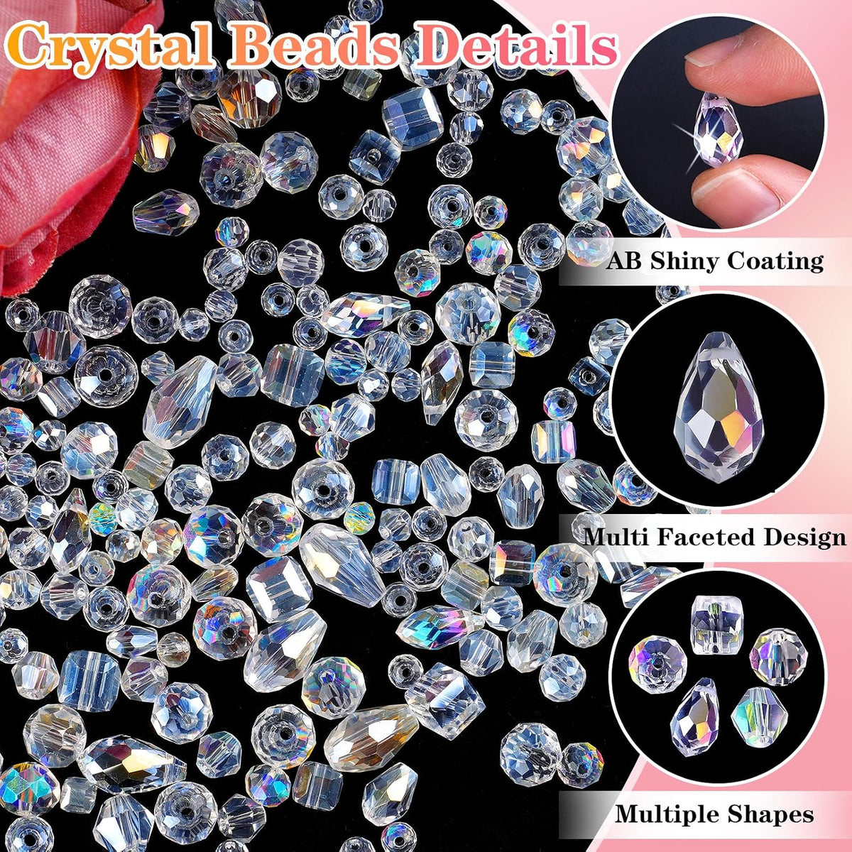 600 Pcs Crystal Glass Beads for Jewelry Making, 4/6/8mm Crystal Beads