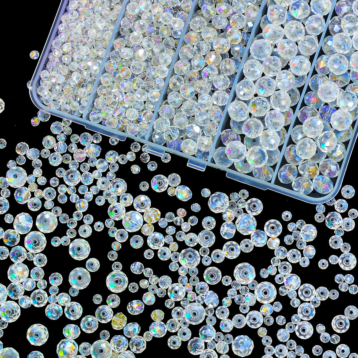 800Pcs 4/6/8/10mm Crystal Glass Beads for Jewelry Making Beads for Bracelets Necklace Pendants Making Supplies(Silver Champagne)