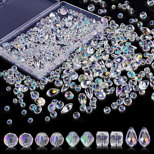 600 Pcs Crystal Glass Beads for Jewelry Making, 4/6/8mm Crystal Beads