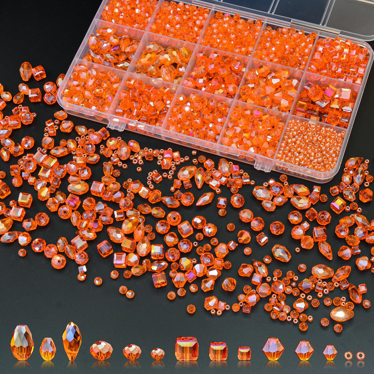 1500 Pcs Crystal Glass Beads for Jewelry Making – 12 Styles Bicone, Rondelle, Cube, Teardrop & 3mm Spacer Beads, DIY Bracelet Necklace Earring Craft Kit with Organizer Box(AB Color)