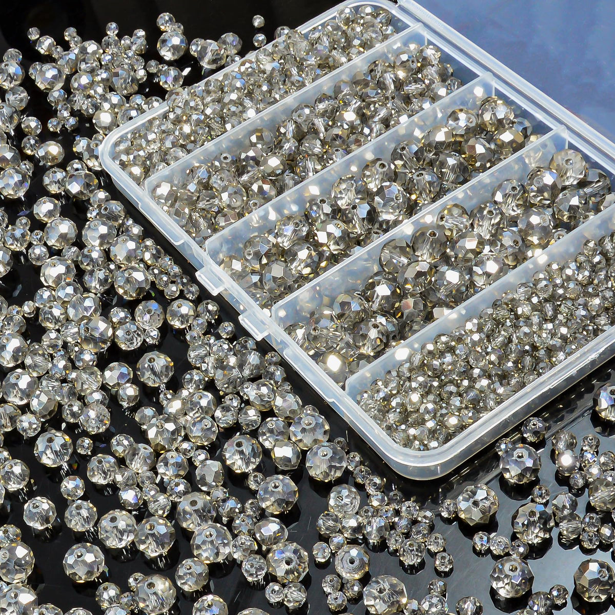800Pcs 4/6/8/10mm Crystal Glass Beads for Jewelry Making Beads for Bracelets Necklace Pendants Making Supplies(Silver Champagne)
