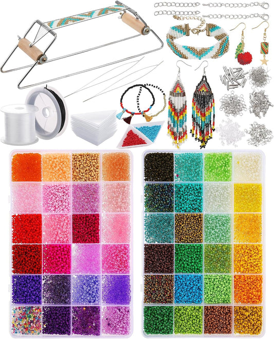 Jexine Bead Loom Kit for Adults 24000 Pc 48 Color 2mm Glass Seed Beads