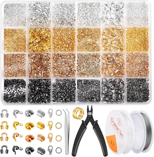 Acejoz 2165 Pcs Crimp Beads for Jewelry Making, Incliding Crimp Bead Covers, Crimp Tubes, Knot Covers, Jump Rings,Wire Guardians, Crimping Pliers, Elastic String for Bracelets Necklaces Making