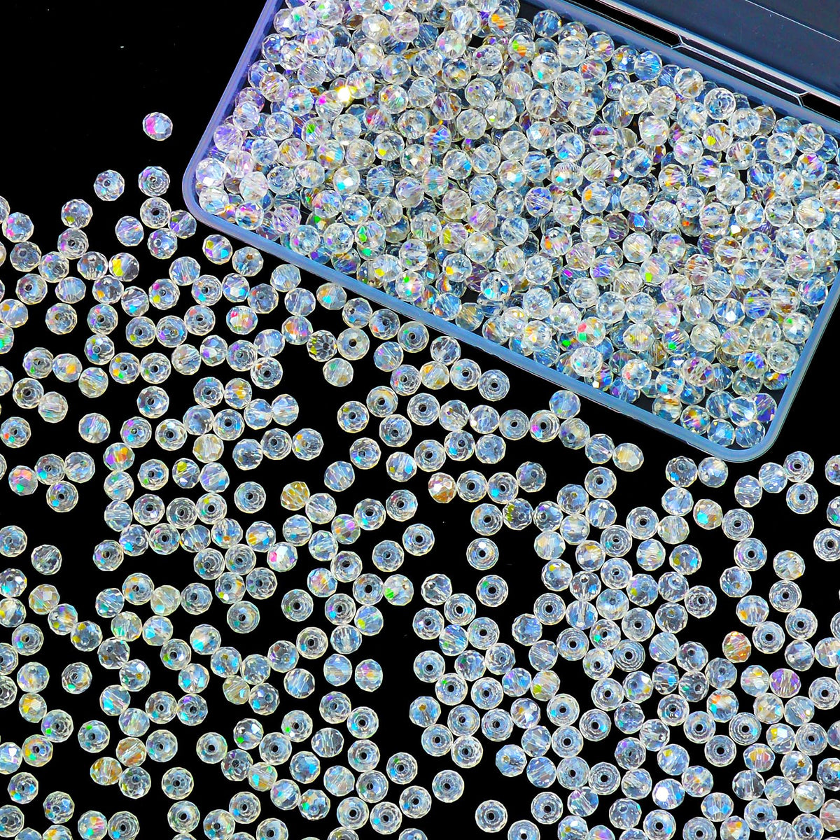 800Pcs 4/6/8/10mm Crystal Glass Beads for Jewelry Making Beads for Bracelets Necklace Pendants Making Supplies(Silver Champagne)