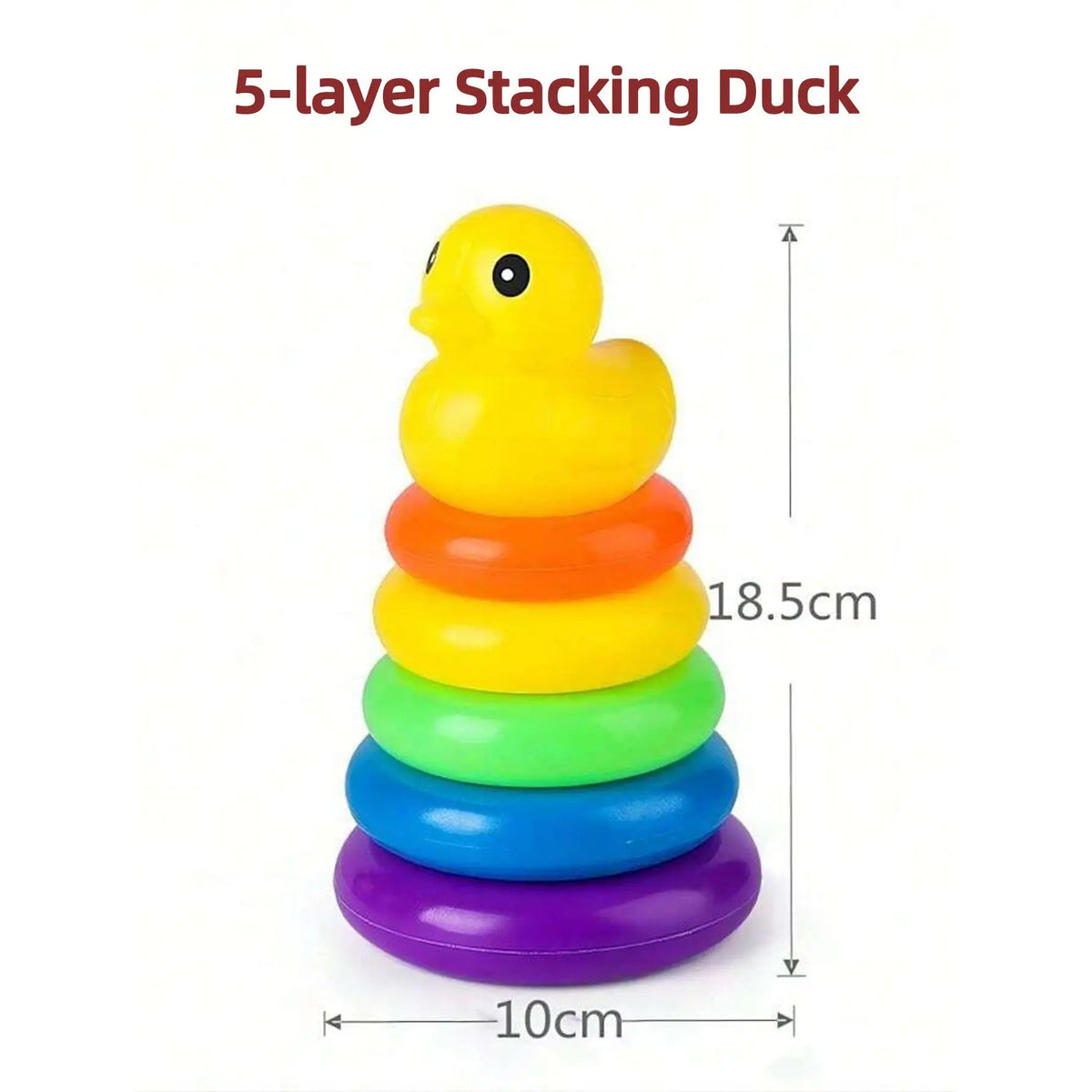 Unisex Yellow Duck Plastic Rainbow Stacking Rings & Circle Blocks Toy, Interactive Circle Toss Game, Classic Novelty Stress Relief Birthday Gift
