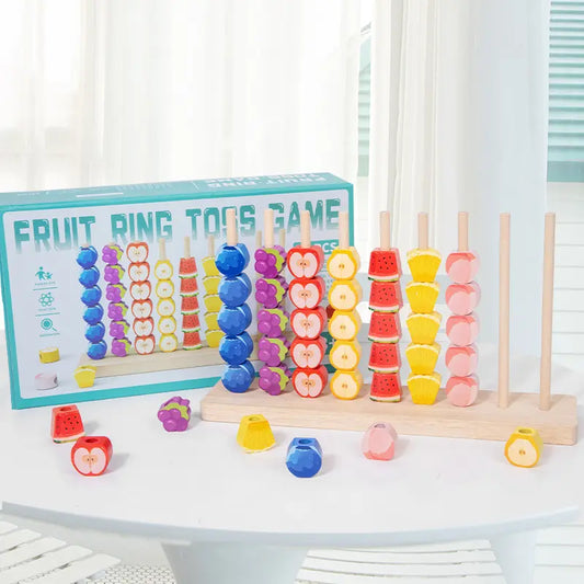 Wooden Educational Shape Sorter Toy for 3-6 Years Kids - Color Sorting, Fruit Bead String, Geometric Shapes Recognition, Fine Motor & Hand-Eye Coordination Development, Color Box Included