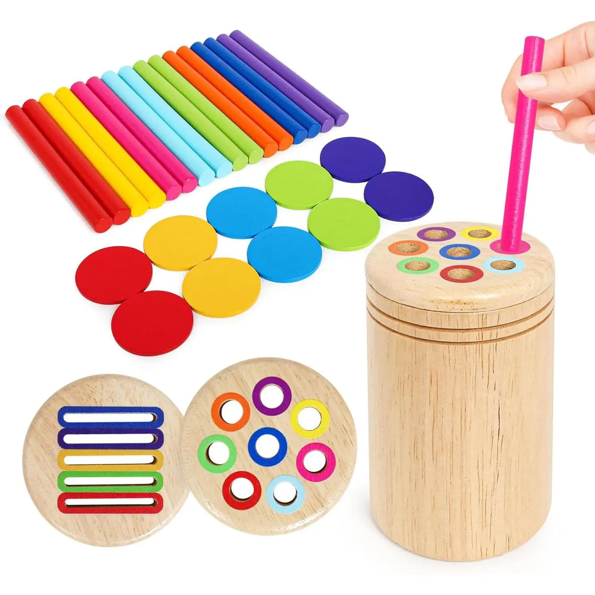 P-ITC095 Solid Wood Unisex Montessori 2-in-1 Shape Sorter Toy, 25 Pieces Kids Learning Materials, Fine Motor Game for 2-5 Year Olds, Teaches Basic Geometric Math Concepts, Boosts Development, Class Activity Gift