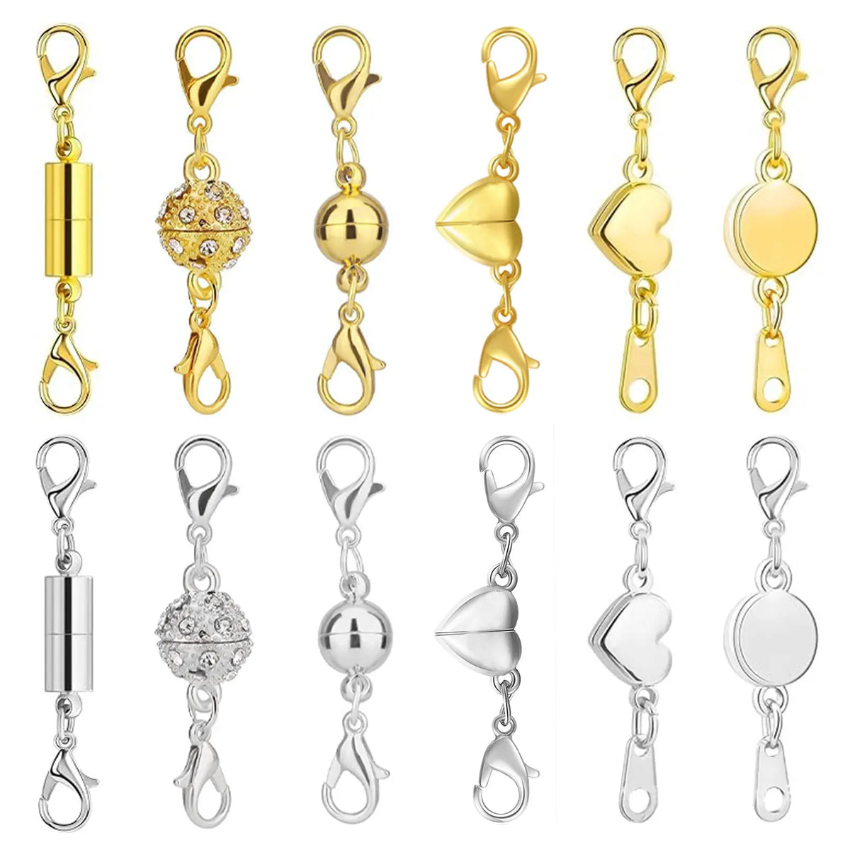 Women's 12pcs Magnetic Necklace Clasps & Closures Clasp Set (7 Styles, 3 Colors) - Strong Grip Jewelry Extender, Gold/Silver/Rose Gold Plated, Crafted from Stainless Steel, Fits Any Necklaces, Ideal for Beading & Jewelry Making DIY Supplies