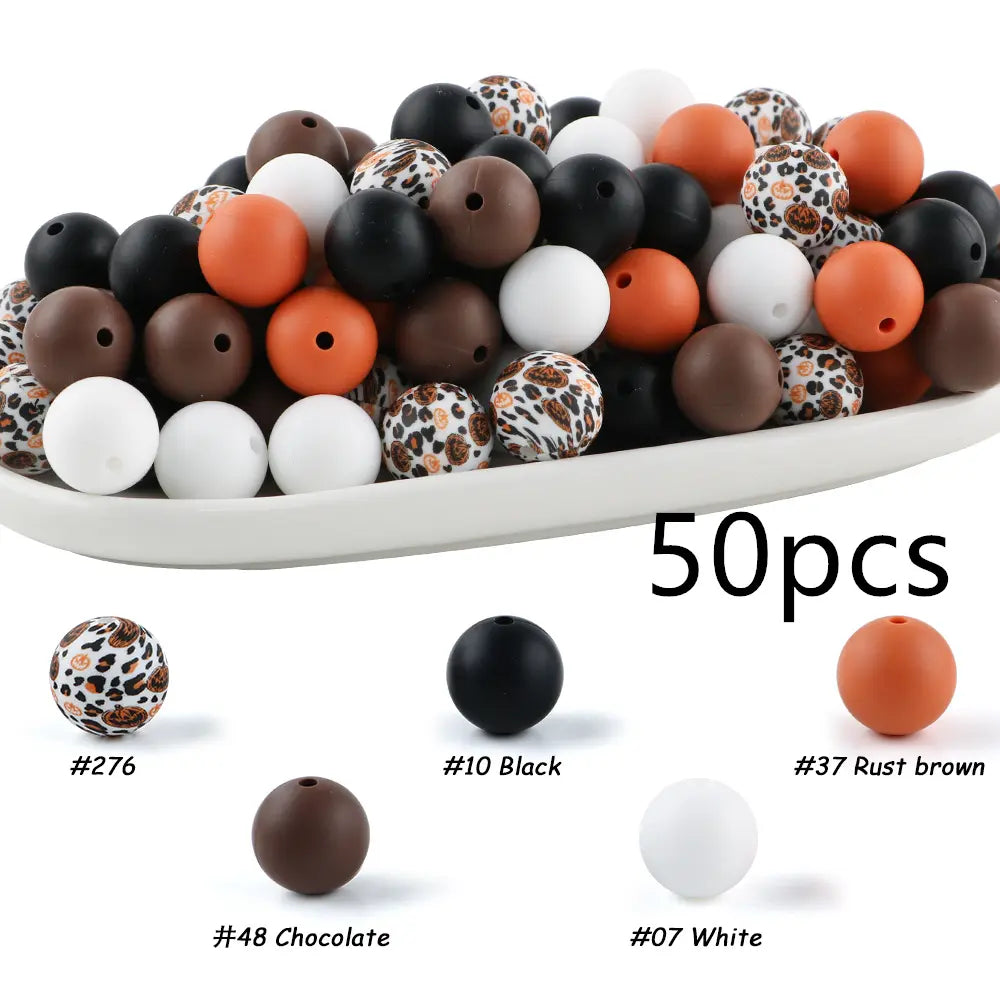 15mm Silicone Beads, 50-Piece Round Printed Bead Set, Beads for Crafts, Beading Supplies, DIY Jewelry-Making Supplies for Bracelets, Necklaces, Earrings and Pendants #GLOBAL PICKS