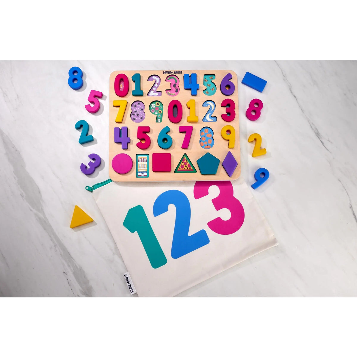 Domino & Juliette 123 Find & Fit Silicone Puzzle Dishwasher Safe and BPA FREE for Toddlers & Kids – Wooden 123 Puzzle Activity Set for Fine Motor Skills & Visual Perception Development – Fun Play  & Interactive Preschool Learning
