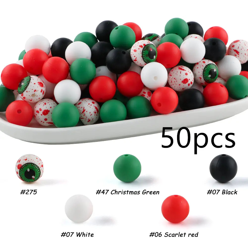 15mm Silicone Beads, 50-Piece Round Printed Bead Set, Beads for Crafts, Beading Supplies, DIY Jewelry-Making Supplies for Bracelets, Necklaces, Earrings and Pendants #GLOBAL PICKS