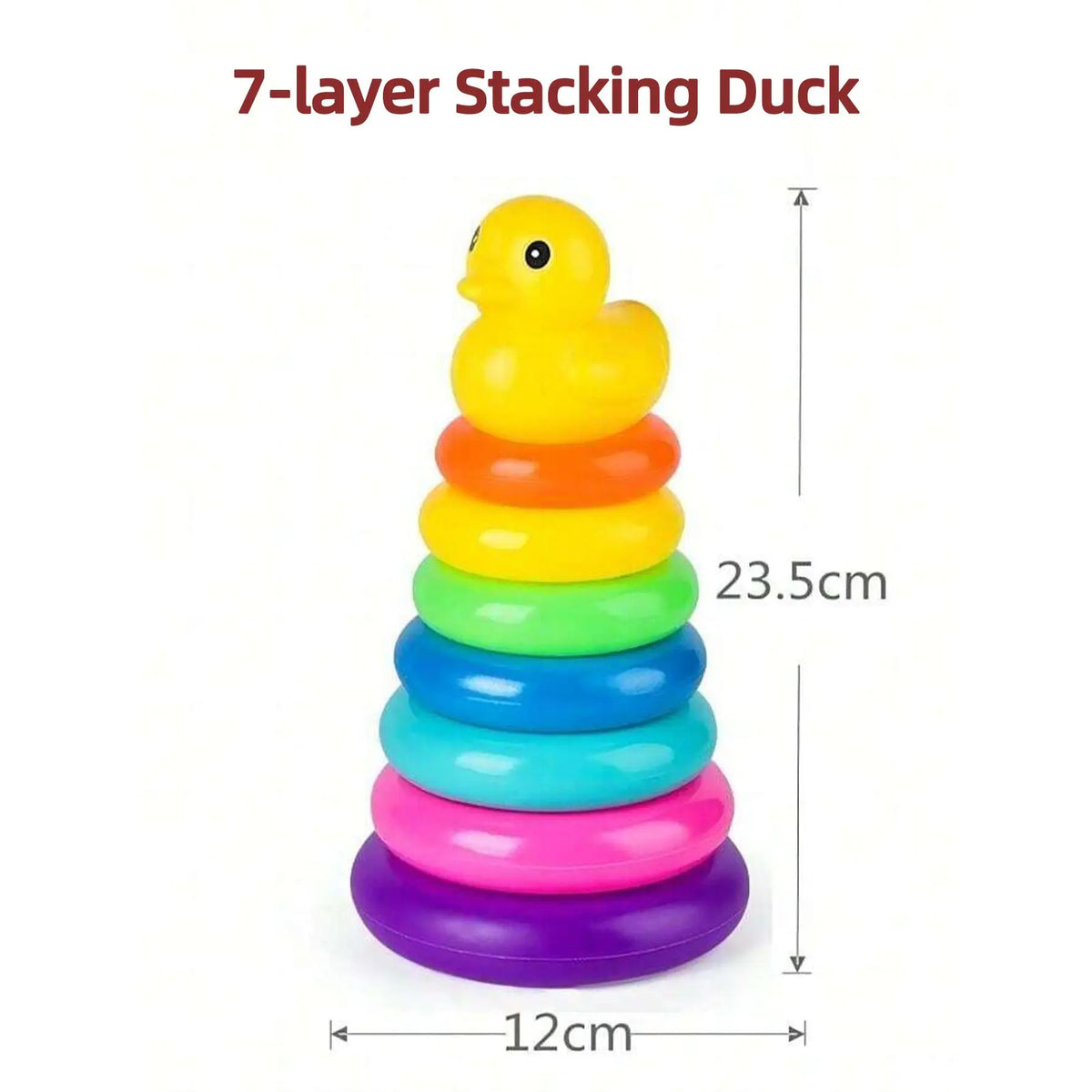 Unisex Yellow Duck Plastic Rainbow Stacking Rings & Circle Blocks Toy, Interactive Circle Toss Game, Classic Novelty Stress Relief Birthday Gift