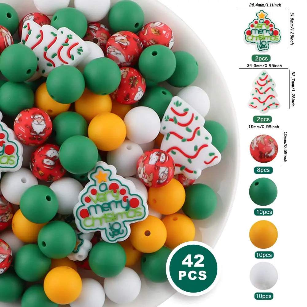 42pcs Halloween & Christmas Beads Set, Silicone Beads, Focal Beads, DIY Crafts, Pen Charms, Keychain Pendants, Holiday Decorations, Diy Beads Kit, Beading Kits, Beading Supplies, Beads And Accessories