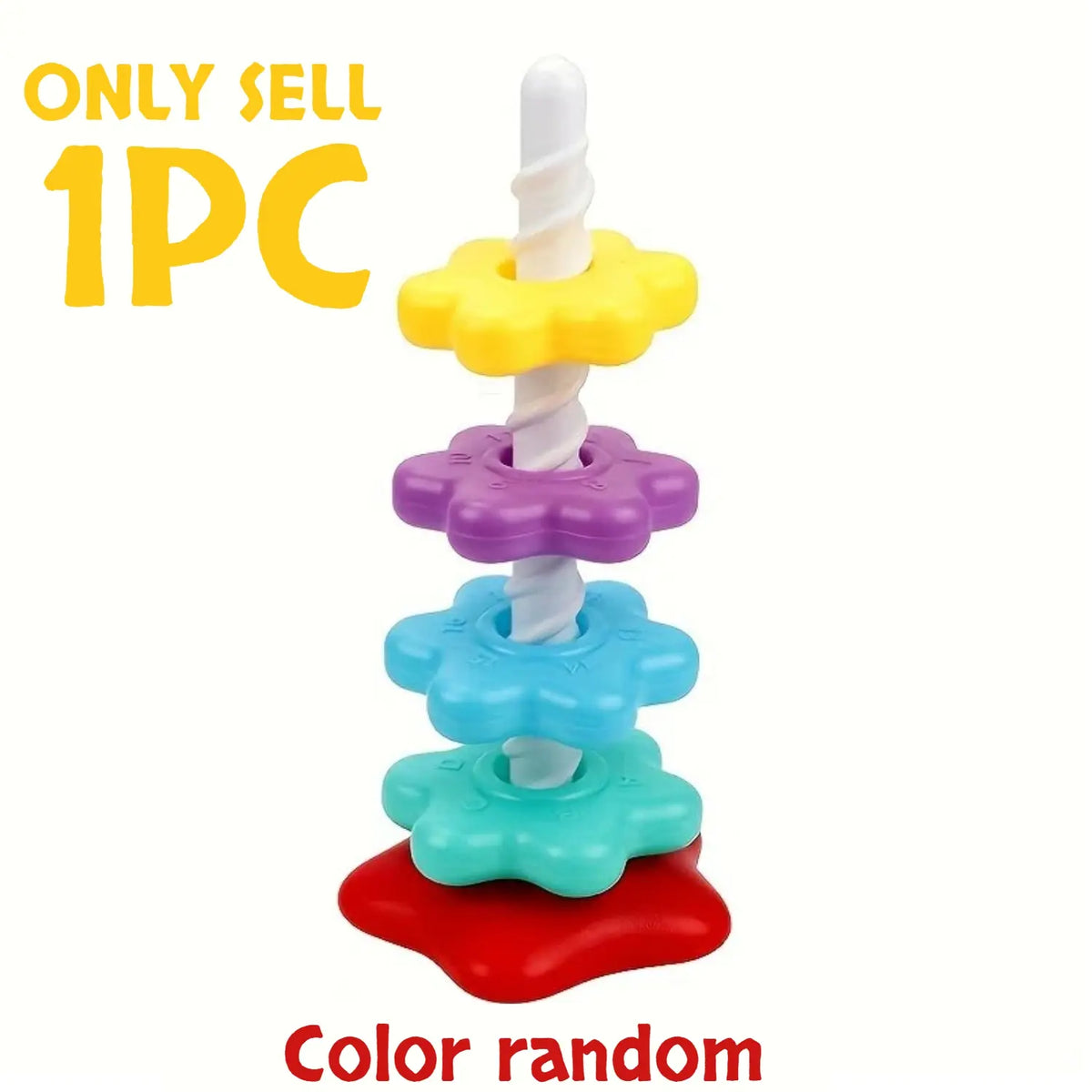 1pc Rainbow Rotating Stacking Rings, a fun super spinning tower shape sorter that can train hand-eye coordination, promote brain development, and is a great educational early learning product and Christmas gift