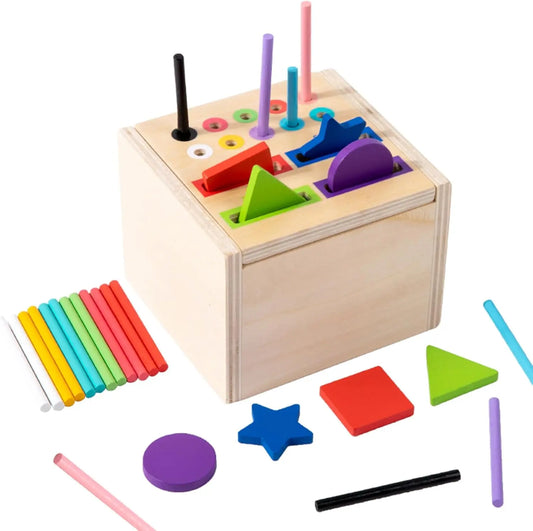 Wooden Colorful Stackable Interactive Shape Sorters - Unisex Toddler Size Educational Toy for Color & Shape Matching, Children Development, Birthday Gift Ready