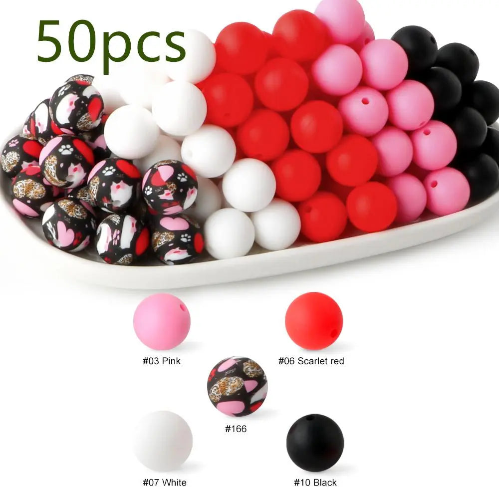 15mm Silicone Beads, 50-Piece Round Printed Bead Set, Beads for Crafts, Beading Supplies, DIY Jewelry-Making Supplies for Bracelets, Necklaces, Earrings and Pendants #GLOBAL PICKS