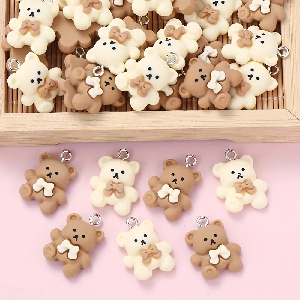 Cute Bow Bear Charms Set, Resin Pendants for DIY Jewelry Making, Beads and Accessories, Earrings Bracelets Necklaces Keychains Bags Accessories, DIY with Charms
