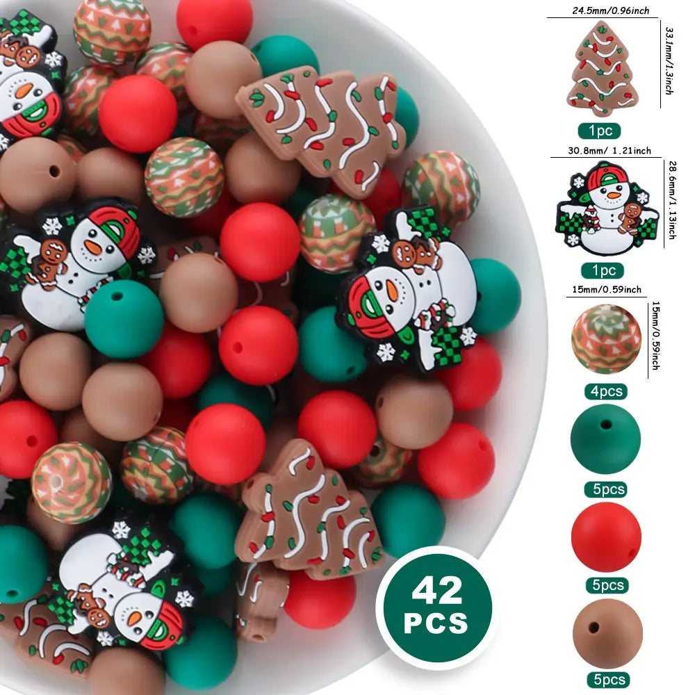 42pcs Halloween & Christmas Beads Set, Silicone Beads, Focal Beads, DIY Crafts, Pen Charms, Keychain Pendants, Holiday Decorations, Diy Beads Kit, Beading Kits, Beading Supplies, Beads And Accessories
