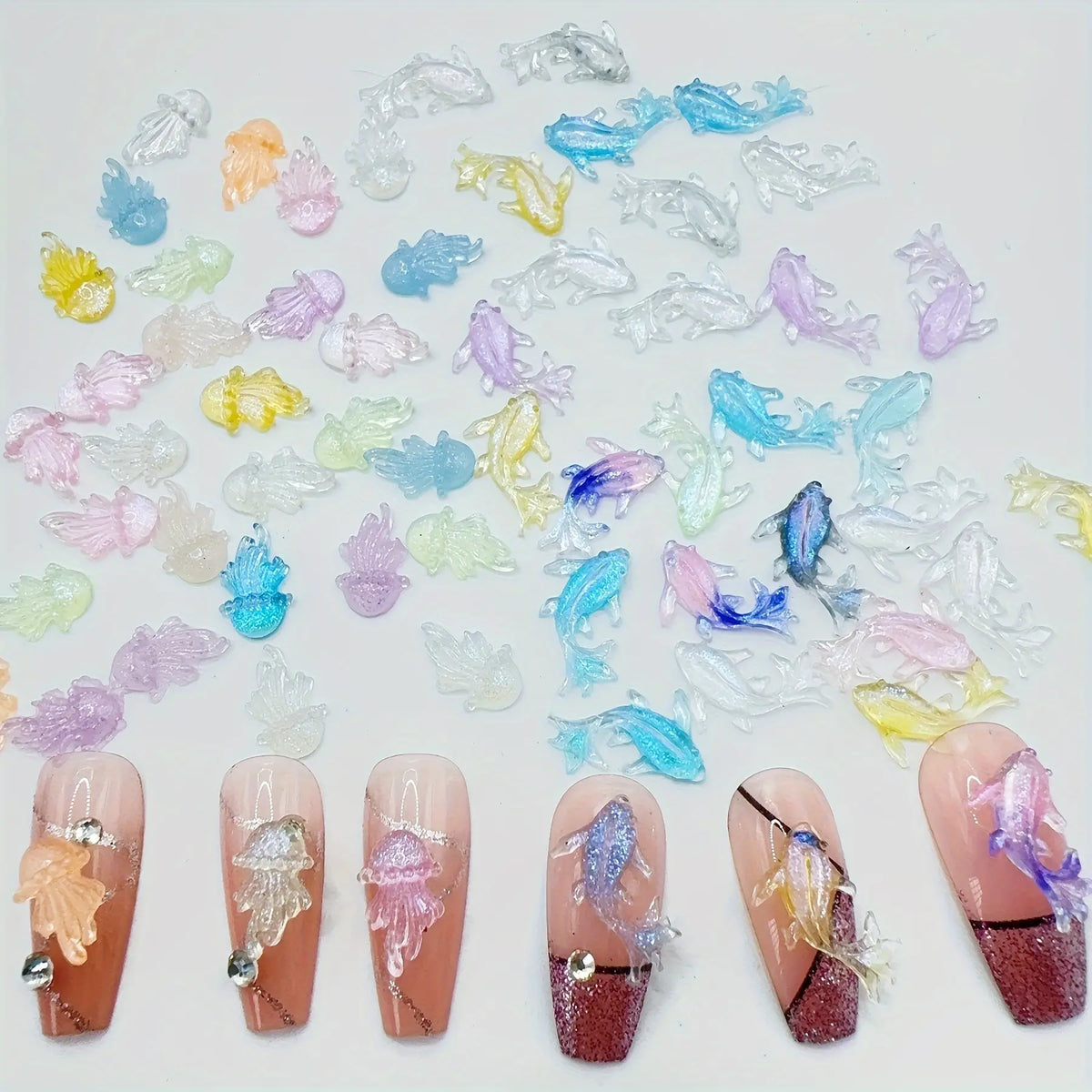 Miniature Ocean Animal Charms Set, Kawaii Resin Fish & Jellyfish, Perfect for Nail Art, DIY Crafts, Safe & Durable Materials, DIY with Charms, Craft Embellishments
