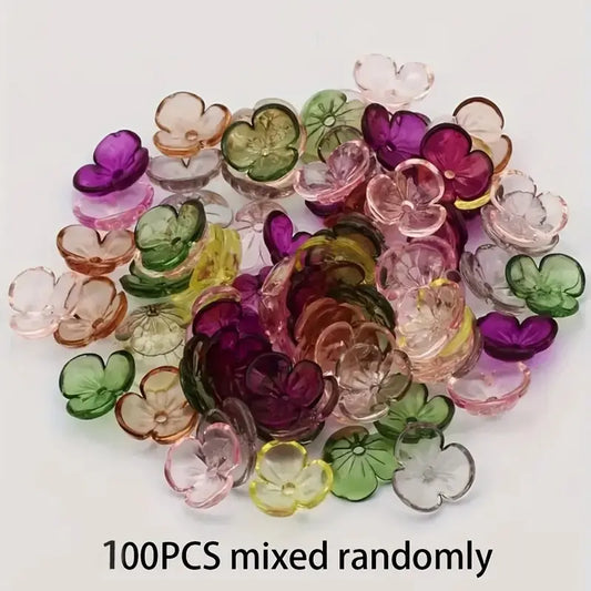 100pcs Multicolor Transparent Acrylic Flower Beads, Mixed Sizes with Glossy Finish - Ideal for DIY Jewelry Making, Beading Making, Necklaces, Bracelets, Earrings, Keychains, Decorative Beads, Acrylic Material, Jewelry Making Supplies, Beads For Crafts