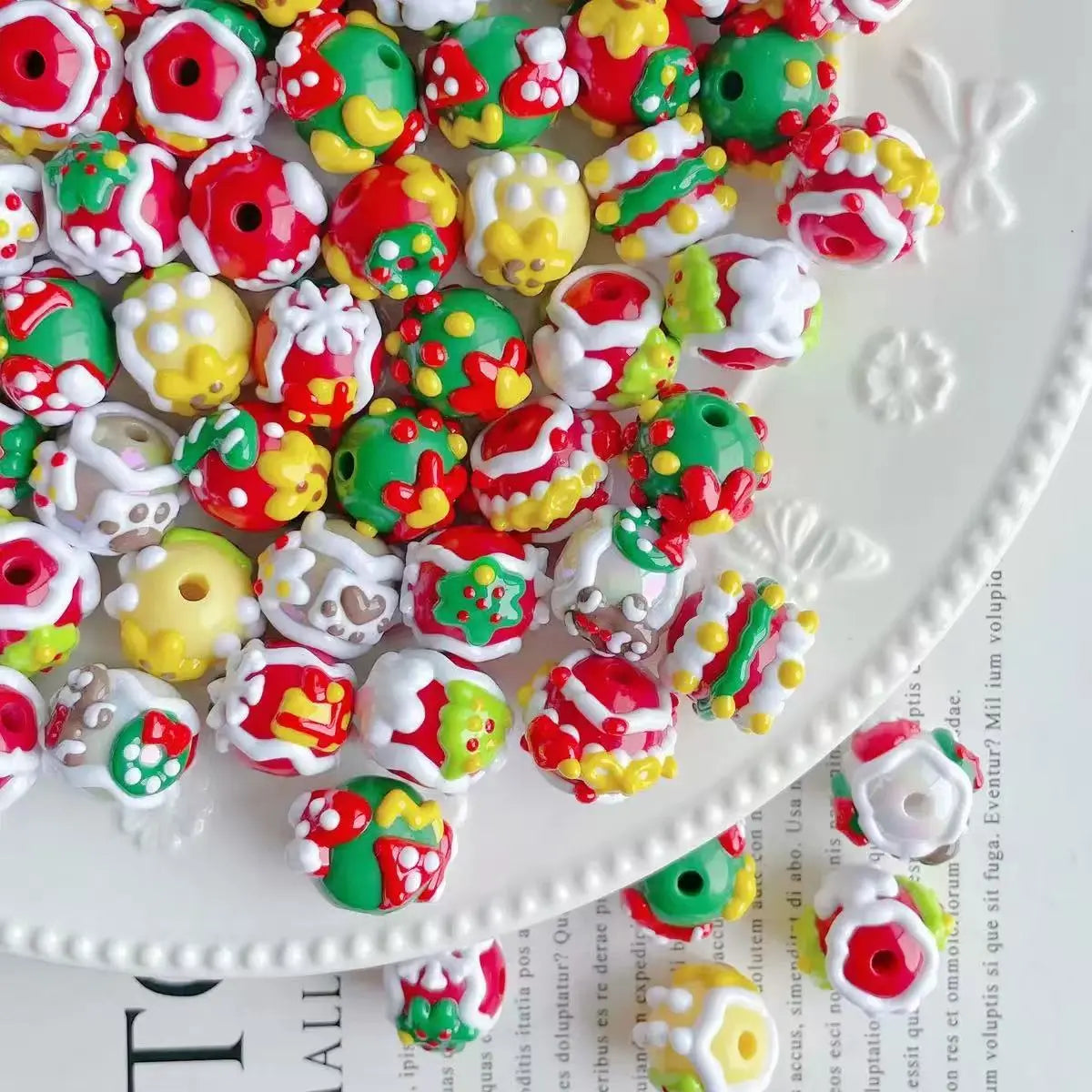 Mixed Style Hand-Painted Acrylic Beads - Diy Mix Beads for Craft Projects, Pen Toppers, Key Chains, Chains for Girls' Fashion Accessories & Costume Jewelry, Acrylic Beads Mix, Bead Keychains, Assorted Bead Keychains