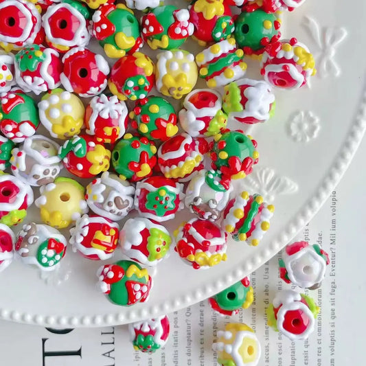 Mixed Style Hand-Painted Acrylic Beads - Diy Mix Beads for Craft Projects, Pen Toppers, Key Chains, Chains for Girls' Fashion Accessories & Costume Jewelry, Acrylic Beads Mix, Bead Keychains, Assorted Bead Keychains