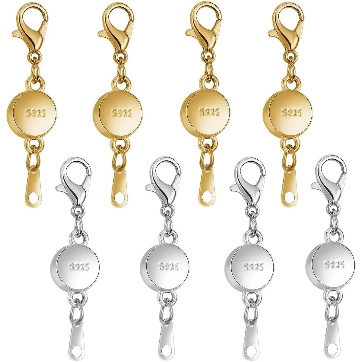 925 Silver Classic Magnetic Clasp - 0.4 Inches Diameter Round Ball Loop Clasp Converter, Hassle-Free Quick On-Off Secure Lock, 8-Pc Project Set for DIY Jewelry Making, Accessories for Beading