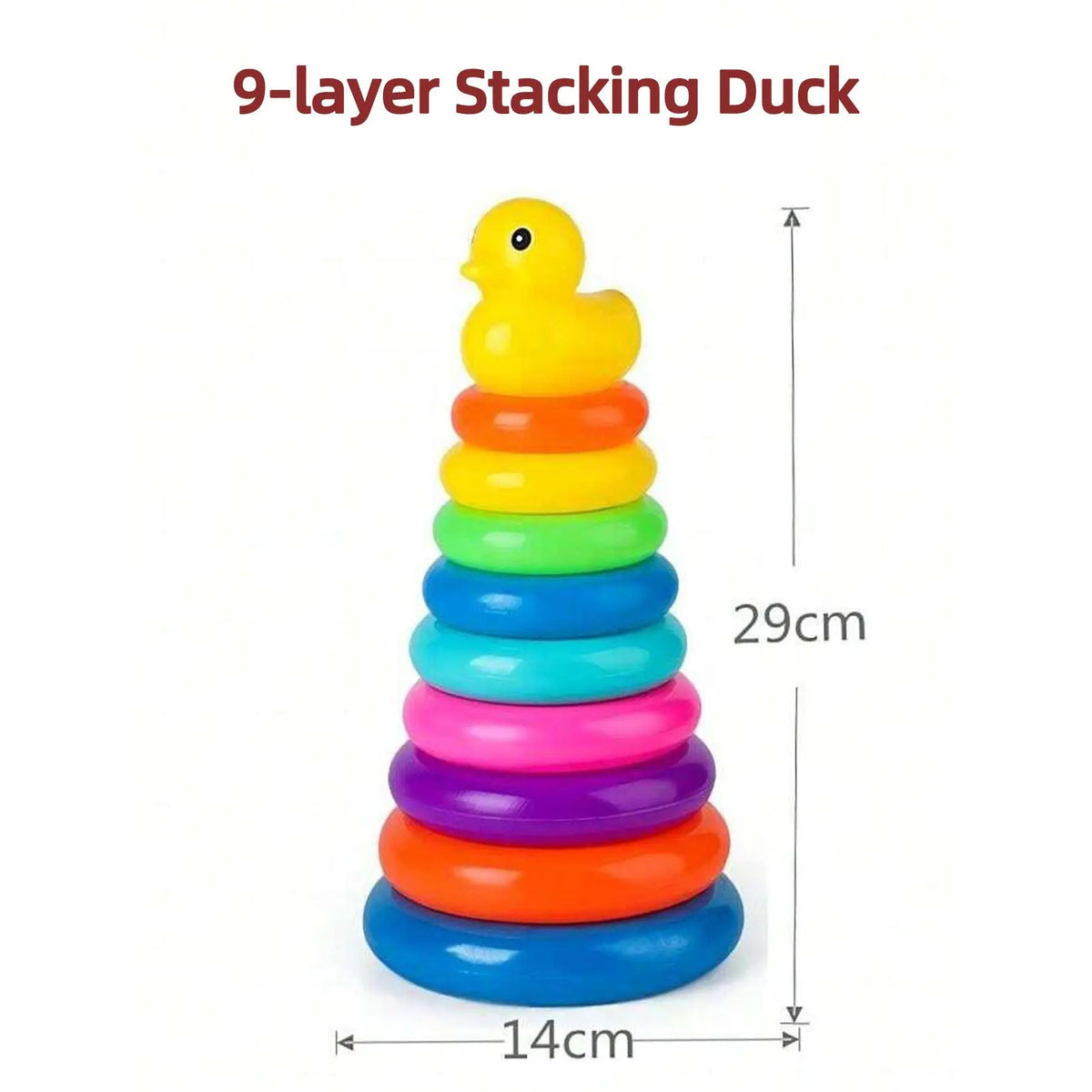 Unisex Yellow Duck Plastic Rainbow Stacking Rings & Circle Blocks Toy, Interactive Circle Toss Game, Classic Novelty Stress Relief Birthday Gift