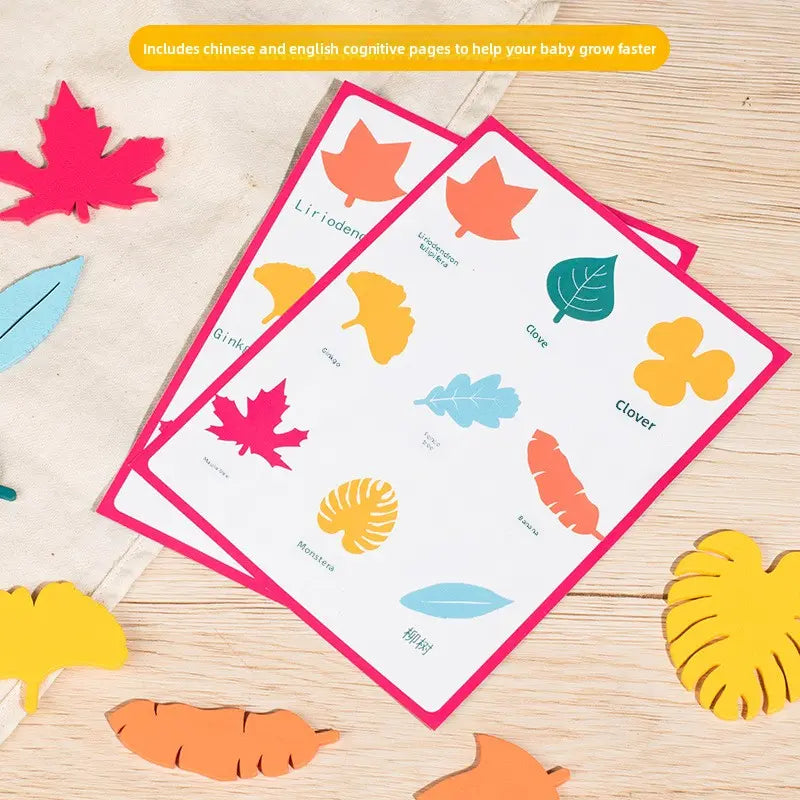 Wooden Leaf Shape Building Blocks - 27 Artificial Leaves, 0.1kg, 17*14*2.5cm Early Childhood Educational Toy for 4-6 Years Old Kindergarten Kids, Leaf Shapes, Children Development, CPC CE, LY-234