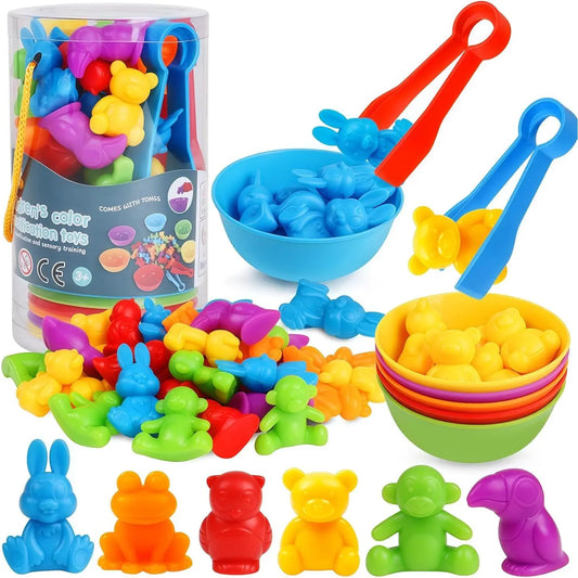 Unisex Colorful Montessori Animal Shape Sorter Sensory Toy with Sorting Bowls - Early Educational Stacking Game for 3+ Years Boys/Girls, 3-5 Year Learning, Fine Motor & Early Math Counting Skills, Kids' Gift, Sohochic