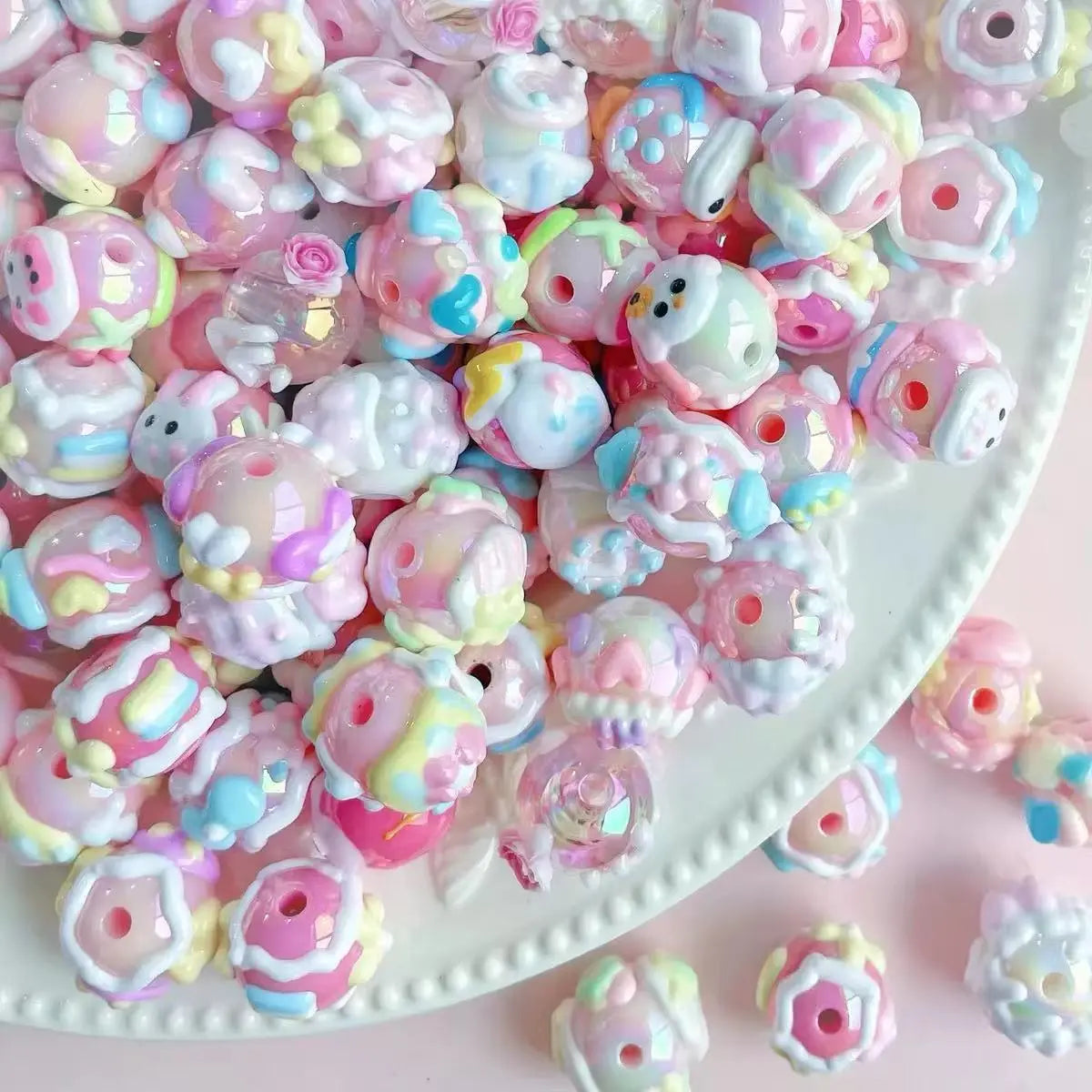 Mixed Style Hand-Painted Acrylic Beads - Diy Mix Beads for Craft Projects, Pen Toppers, Key Chains, Chains for Girls' Fashion Accessories & Costume Jewelry, Acrylic Beads Mix, Bead Keychains, Assorted Bead Keychains