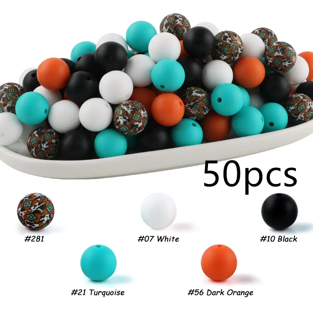 15mm Silicone Beads, 50-Piece Round Printed Bead Set, Beads for Crafts, Beading Supplies, DIY Jewelry-Making Supplies for Bracelets, Necklaces, Earrings and Pendants #GLOBAL PICKS