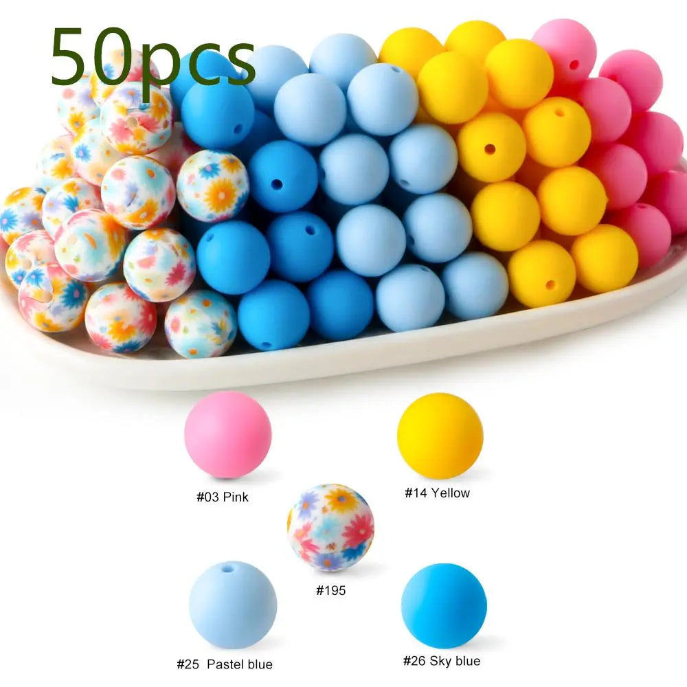 15mm Silicone Beads, 50-Piece Round Printed Bead Set, Beads for Crafts, Beading Supplies, DIY Jewelry-Making Supplies for Bracelets, Necklaces, Earrings and Pendants #GLOBAL PICKS