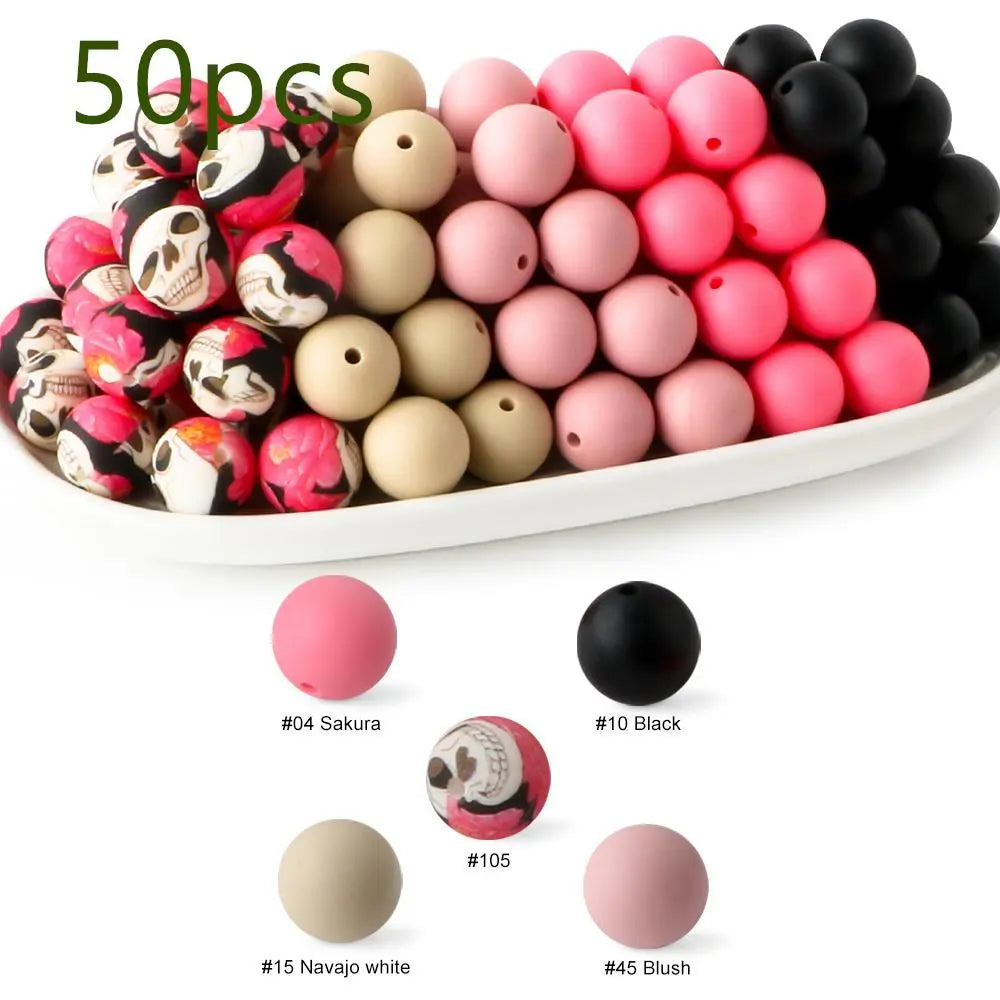 15mm Silicone Beads, 50-Piece Round Printed Bead Set, Beads for Crafts, Beading Supplies, DIY Jewelry-Making Supplies for Bracelets, Necklaces, Earrings and Pendants #GLOBAL PICKS