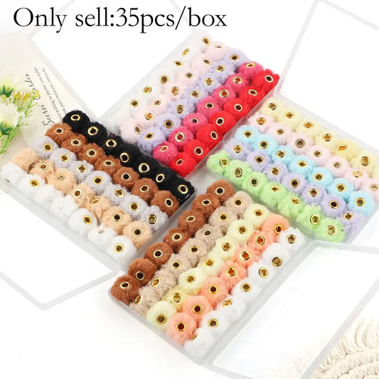 Mixed Color Plush Ball Beads (35pcs/box), Bead Assortment, Beads For Crafts, DIY Decorative Beads for Pen & Keychain & Bag Decoration, DIY Accessories for Jewelry Making, DIY Beading Accessories