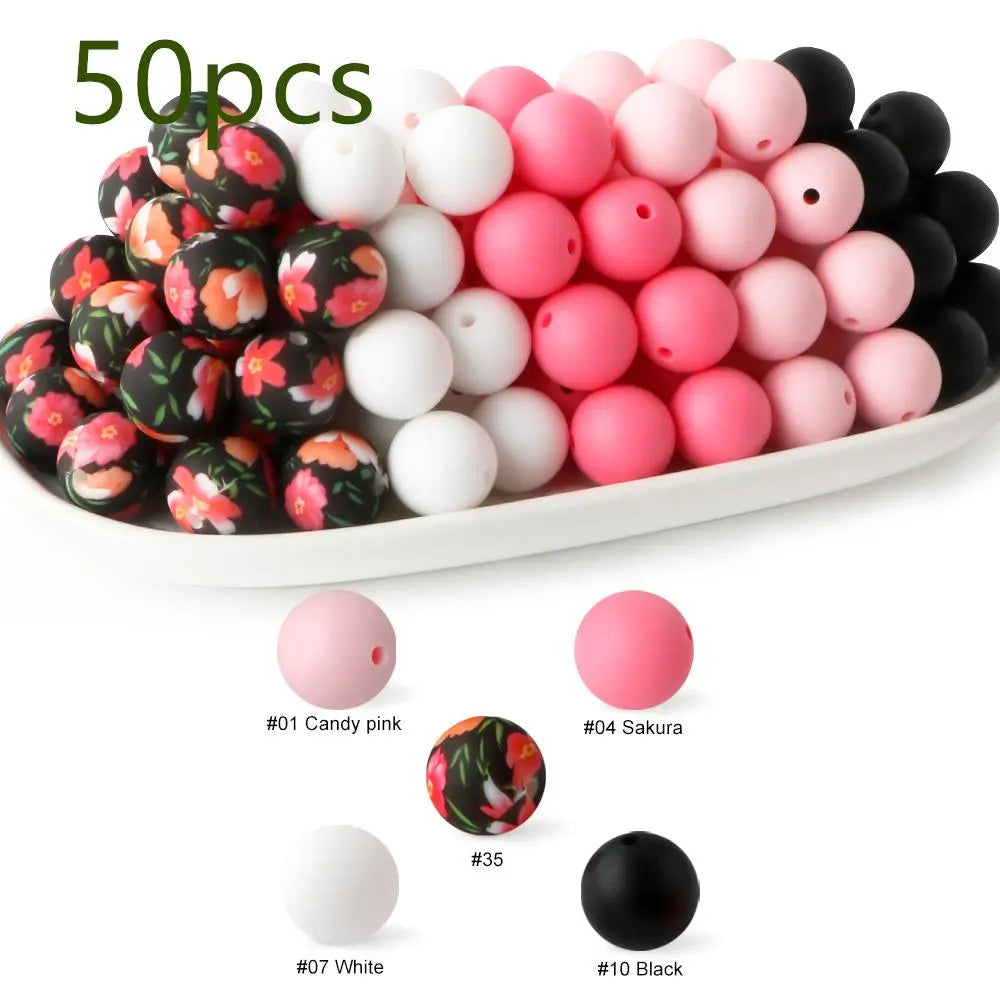 15mm Silicone Beads, 50-Piece Round Printed Bead Set, Beads for Crafts, Beading Supplies, DIY Jewelry-Making Supplies for Bracelets, Necklaces, Earrings and Pendants #GLOBAL PICKS