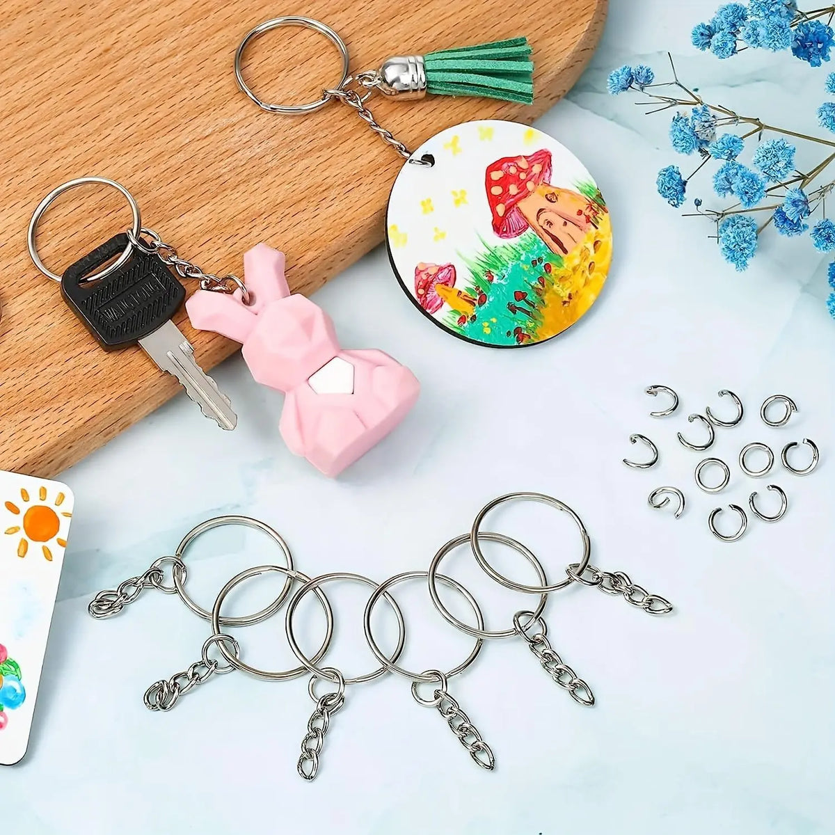 100pcs/set Keychain Production Supplies Kit With 50 Adjustable Metal Chain Keychains And 50 Jump Rings, Keychain Set Keychain Accessories Loose For Keychain Production DIY Crafts Small Business Supplies