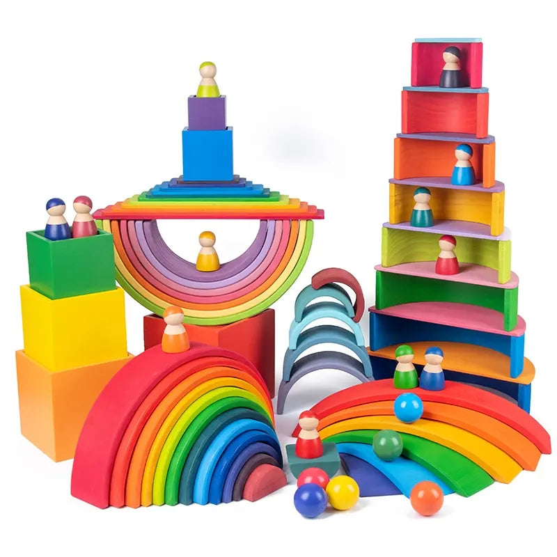 Wooden Rainbow Stacking Blocks for Kids, Montessori Educational Toy, Open-Ended Learning Toy, Gift for Children, Building Blocks