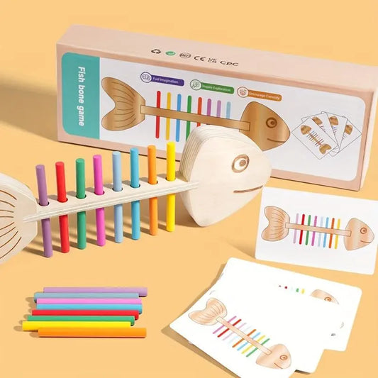 Wooden Fish Bone Sorter Plywood Toy - Unisex Learning Game for 18 Months+ Kids, Children Development Tool, Color Cognition Exercise, Perfect Gift for Easter, Thanksgiving Festive Occasions