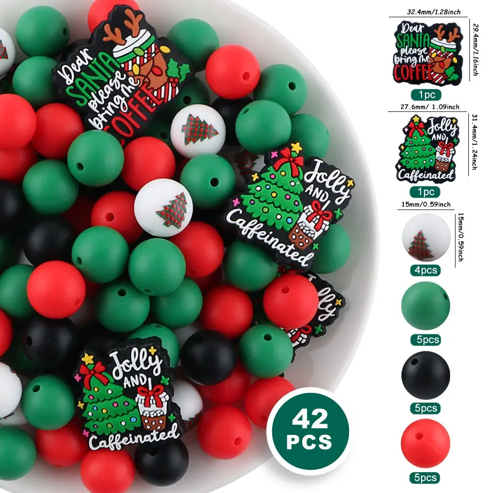 42pcs Halloween & Christmas Beads Set, Silicone Beads, Focal Beads, DIY Crafts, Pen Charms, Keychain Pendants, Holiday Decorations, Diy Beads Kit, Beading Kits, Beading Supplies, Beads And Accessories