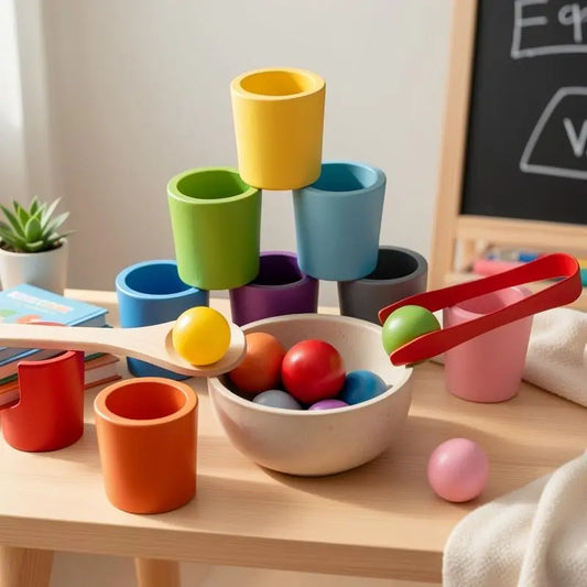 Wooden Toy Color Cups Matching Sorting Cognition Game Training Educational Toys for Children
