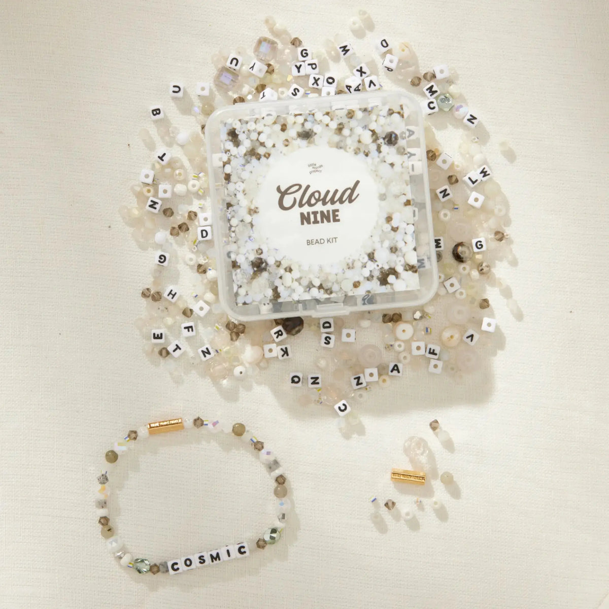 Little Words Project Cloud 9 Kit - DIY Bracelet Making Set with Silver Beads, A-Z Letter Blocks, Bead Assortment & Letters Beading Kits